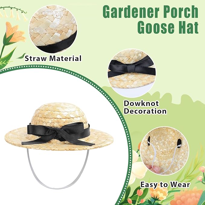 GJL Gardener Porch Goose Outfit Fits 23 Inch Cement Plastic Goose Statue, 2-Piece Porch Goose Clothes with Hat, Tools, Scarf, Watering Can & Flower Pot Design for Spring Summer Outdoor Garden Decor