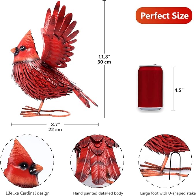 Nacome Cardinal Garden Decor Metal Yard: Art Outdoor Sculptures & Statues Large Red Bird Ornaments for Patio Balcony Front Backyard - Valentines Day Gifts for Her Wife Women Mom Grandma Birthday