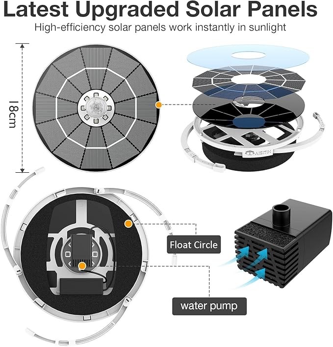 AISITIN 3.5W Solar Fountain Pump, LED Lighting Solar Water Pump Floating Fountain with 6 Nozzles, 1500mAh Battery Backup for Bird Bath, Fish Tank, Pond or Garden Decoration Solar Aerator Pump