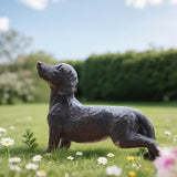 Dog Statues Outdoor Dachshund Décor - Wiener Dog Garden Statue Made of Resin Material Sausage Statue Dark Brown 12.75 * 4 * 8.5 inch for Patio Lawn Yard Porch Garden Gift Figurine
