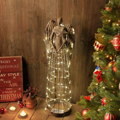 Angel Garden Statue with Star, Outdoor Antiqued Metal Yard Art Decor Lawn Patio Decorations Garden Trellis for Climbing Plants Potted Vines Ivy Roses Gift Idea For Thanksgiving, 26’’H (Star)