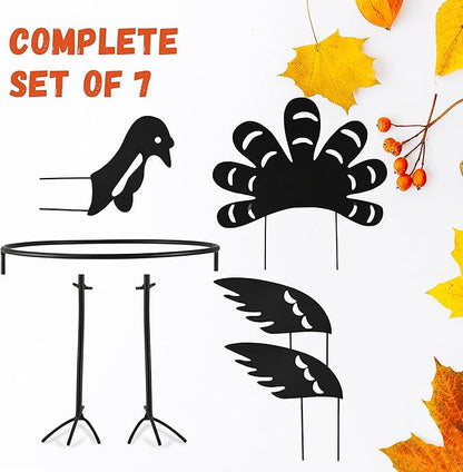 Ornativity Turkey Design Pumpkin Holder Stand - Metal Outdoor Yard Ornament Thanksgiving Garden Decorative Fall Autumn Porch Prop - 1 Set