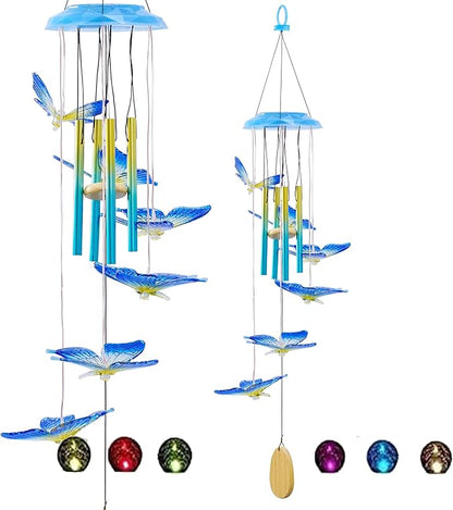 Outdoor Solar Wind Chime Decoration, Mother's Day Birthday Gifts for Grandma, Mom and Family, Outdoor Garden and Courtyard Wind Chime Accessories (Blue Butterfly)