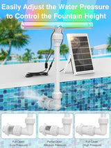 Solar Pool Fountain with 15-Color LED Lights, Adjustable Water Pressure & Angle, Fun Pool Sprinkler Waterfall for Above & Inground Pools, Ponds & Outdoor Decorations