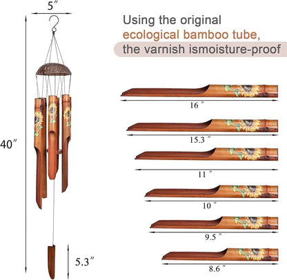 Afirst Bamboo Wind Chimes, 38" Sunflower Wooden Windchimes with Coconut Crown Valentine's Day Gift Handcrafted Memorial Sympathy Gift for Garden, Patio, Home or Outdoor Decor