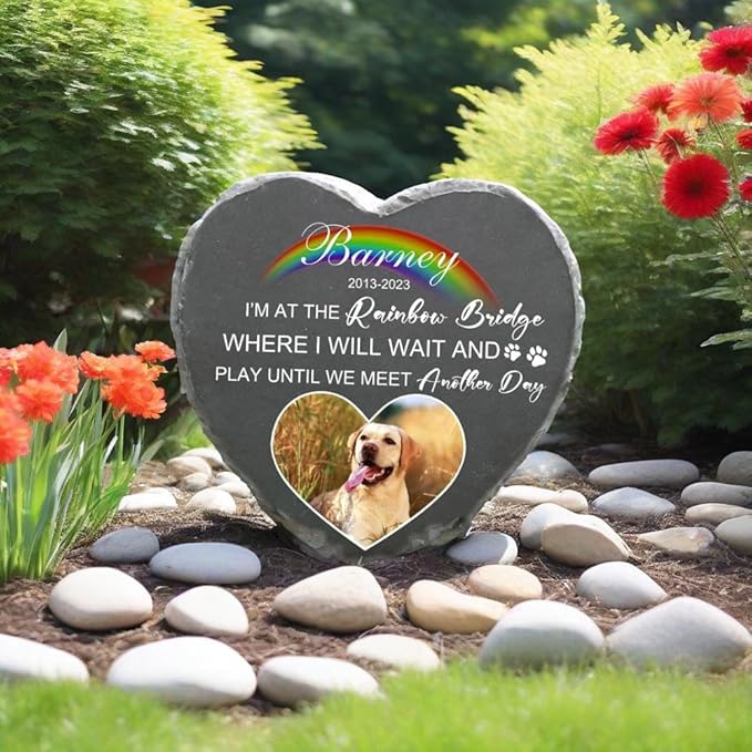 EBONY Personalized Pet Memorial Garden Stones for Dog or Cat Headstone Custom Pet Memorial Stone Customize with Name and Date Message Gift for Loss of Dog & Cat Lover (Heart)