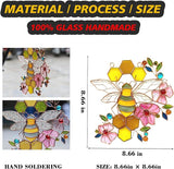Honeybee with Flowers Ornaments Bee Handmade Stained Glass Window Hanging Suncatcher for Indoor/Outdoor Window Garden Home Kitchen Decor Gift for Women Teacher Bee Lover