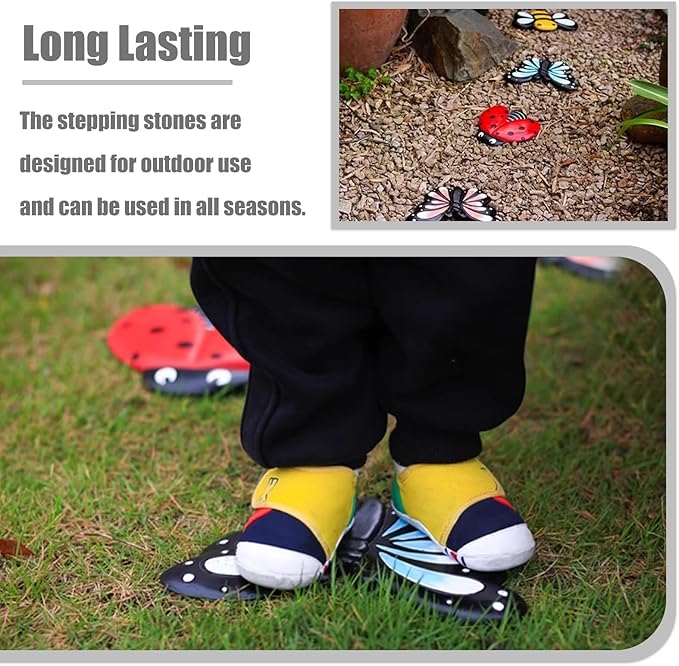 Stepping Stone Yard Walkway Step Stones Set of 3, Animal Stepping Gardening Stone for Flower Beds Lawn Decorative, Path Resin Stepping Stone Ornaments(Color:Ladybug)
