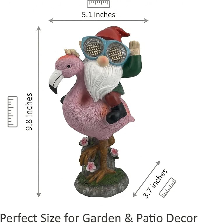 iStatue Solar Flamingo Gnome Garden Statue with Blinking LED Goggles, Funny Solar Garden Decor Outdoor Lawn Ornament Unique Birthday Gifts for Mom Women Dad Men (Multicolor)