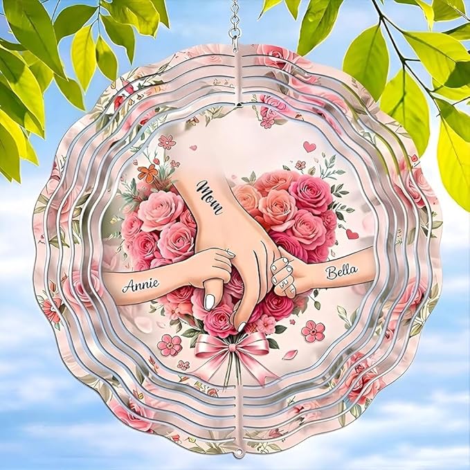 Personalized Mother's Day Wind Spinner for Mom Grandma, Mama Grandma Gifts Mothers Day Christmas, Floral Garden Decor Gift, Outdoor Yard Hanging Ornament 1