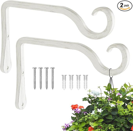 BOLITE Plant Hangers, 6 Inch Hanging Plant Brackets Outdoor Indoor, Wall Hooks for Hummingbird Feeders, Bird Feeders, Planters, Lanterns, Wind Chimes, Home Decor, 2 Pack, White, Gifts for Women Men