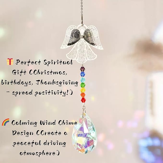Crystal Sun Catcher for Car, Car Charms for Rear View Mirror,Angel Hanging Ornamentcar Sparkling Crystal Prism Decor, Cars Accessories for Women