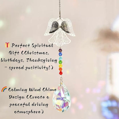 Crystal Sun Catcher for Car, Car Charms for Rear View Mirror,Angel Hanging Ornamentcar Sparkling Crystal Prism Decor, Cars Accessories for Women