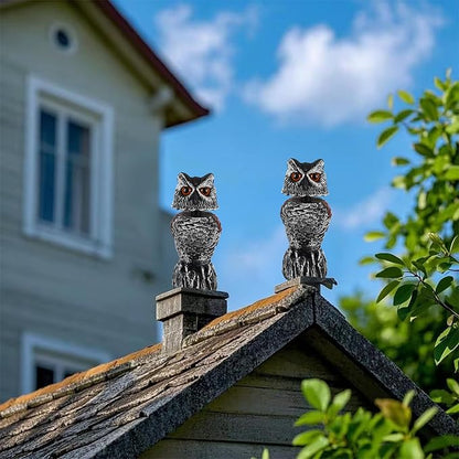 Hausse 2 Pack Fake Owl Decoy to Scare Birds Away, 11.2 inch Wagging Head Plastic Owl Scarecrow Bird Deterrents, Owls Statue Nature Enemy Horned Pest Repellent for Outdoor Garden Yard