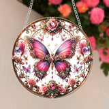 Butterfly Stained Window Hangings with Chain – Pink Floral Acrylic Ornament for Garden, Patio and Indoor Decor, Housewarming Gift for Mom, Grandma
