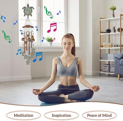 Wind Chimes for Outside, Sympathy Wind Chimes for Outdoors Garden Decor with Natural Sounds, Gifts for Women Mom and Grandma, Indoor Outdoor Decorations for Patio Porch Garden and Backyard (Turtle)
