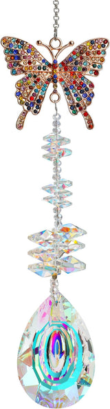 Suncatcher with Crystals,Colorful Crystal Butterfly Rhinestones Suncatcher Window Hanging,Crystal Prism Hanging Ornament,Rainbow Maker Decoration for Home, Garden, Wedding, Party & Christmas