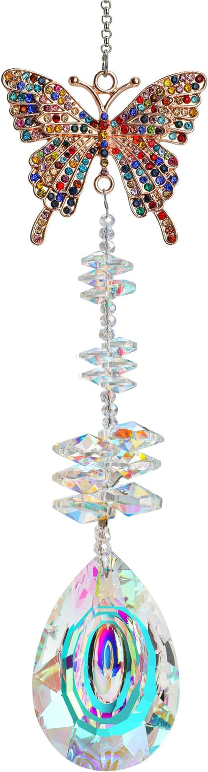 Suncatcher with Crystals,Colorful Crystal Butterfly Rhinestones Suncatcher Window Hanging,Crystal Prism Hanging Ornament,Rainbow Maker Decoration for Home, Garden, Wedding, Party & Christmas
