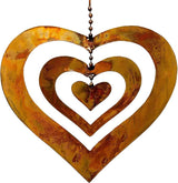 Natures Yard Flamed Copper Finish Triple Spinning Heart Metal Garden Art Hanging Spinner