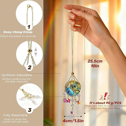 H&D HYALINE & DORA 3 Pcs Crystal Suncatchers with 40mm Ice Cracked Ball Window Hanging Decor for Healing Yoga Meditation