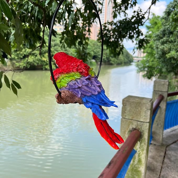 Resin Parrot Statue, Hanging Parrot Sculpture for Home Decor Garden Patio Decor Ornament, Gift