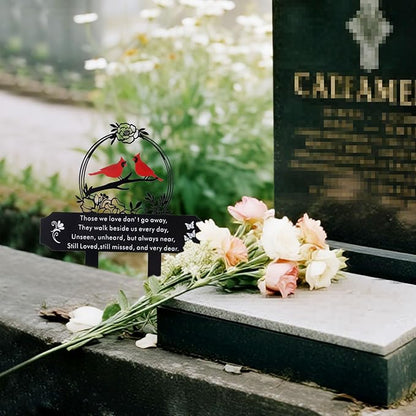 Cardinal Grave Decoration for Cemetery, Metal Tombstone Memorial Marker with Poem Weatherproof Outdoor Yard Garden Grave Stakes for Loss of Father Mother
