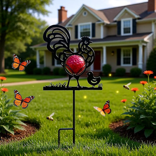Rooster Solar Lights Outdoor Decorations, 2 Pack Metal Iron Solar Stake Lights for Yard, Garden, Lawn Decor