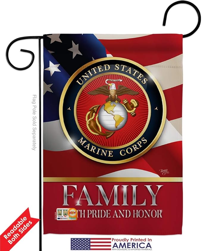US Marine Family Honor Garden Flag 2pcs Pack American Flags for Outside House Armed Forces Corps USMC Semper Fi United State American Military Veteran Retire Official Banner Small Yard Gift 13 X 18.5
