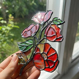 Red Poppy Flower Handmade Resin Suncatchers, Artisan Sun Catcher, Stained Glass Effect, Flower Suncatchers for Window Hanging, Garden Decor, Gift for Mother's Day Mom Women Grandma Wife