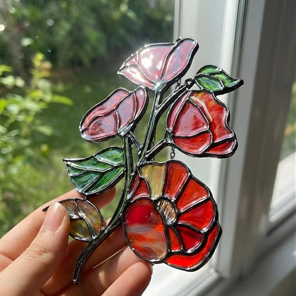 Red Poppy Flower Handmade Resin Suncatchers, Artisan Sun Catcher, Stained Glass Effect, Flower Suncatchers for Window Hanging, Garden Decor, Gift for Mother's Day Mom Women Grandma Wife