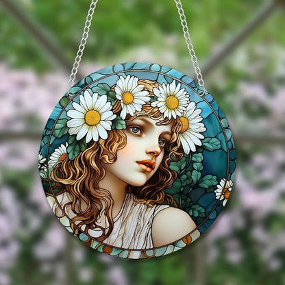 Stained Glass Window Hanging,Paint Fairy Suncatcher, Stained Glass Ornament, Suncatchers for Windows Hanging, Window Decor, Outdoor or Indoor, Gifts for Women, Bestie, Friends 5.9x5.9 in