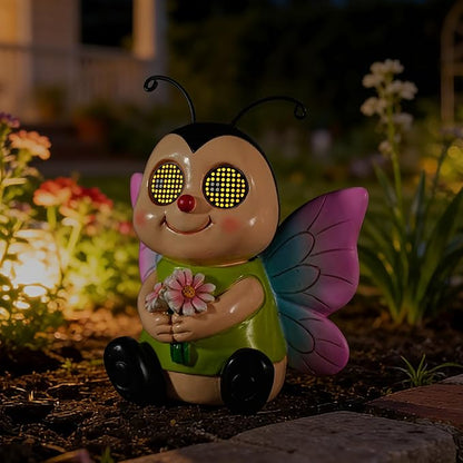 Garden Statues Bee with Solar Moving LED Eyes Outdoor Animal Figurines Decorations for Patio Yard Lawn Ornaments Gifts for Birthday Easter Housewarming (Bee)