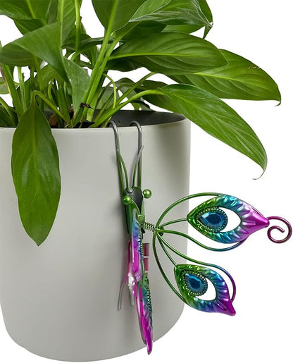 Metal Butterfly Flower Pot Huggers Dreamy Butterflies Planter Hanging Figurines with Color Beads Fill the Body 3.5 Inch Iron Insect Garden Art Sculptures Statues Hanger Ornaments for Yard Fence (A)