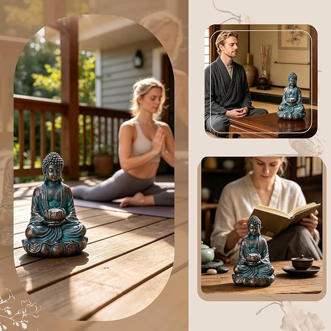 Bshine Solar Buddha Statue Outdoor Lights - 11x6 Inch Waterproof Garden Statue with Lotus, Meditation Zen Spiritual Room Decor for Yard