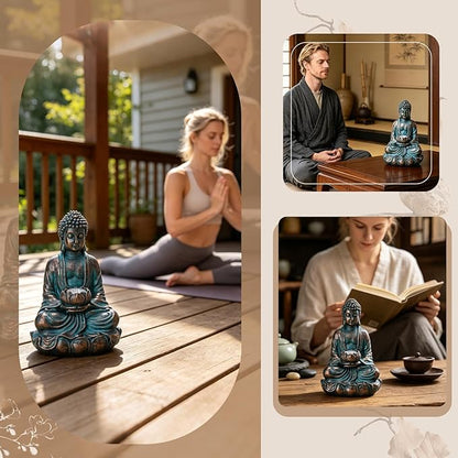 Bshine Solar Buddha Statue Outdoor Lights - 11x6 Inch Waterproof Garden Statue with Lotus, Meditation Zen Spiritual Room Decor for Yard