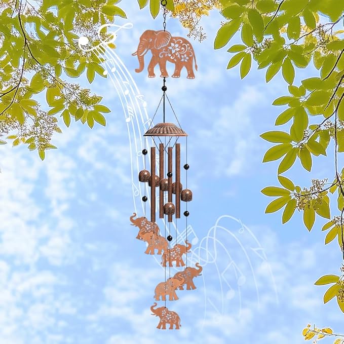 OLYCRAFT Elephant Wind Chimes Animal Theme Iron Bells Memorial Chimes Decorative Metal Bell Creative Hanging Pendants Flower Wind Catcher Dream Catcher for Home Patio Garden Yard Wedding Decor
