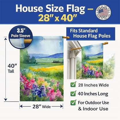 Caroline's Treasures Massachusetts Mayflowers in Watercolor House Flag Large Porch Sleeve Pole Decorative Outside Yard Banner Artwork Wall Hanging, Polyester, House Size, Multicolor