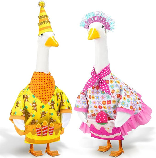 Abbylike 2 Sets Birthday Porch Goose Outfits Birthday Yard Geese Duck Clothes Costume Fits Large 23'' Cement for Outdoor Spring Summer Garden Patio Lawn Statue Pathway Art Decorations