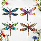 Zmvyw Set of 4 Dragonflies Metal Sign Art Decor,4Pcs Colorful Dragonfly Silhouette Wall Hanging Gifts for Birthday Housewarming,Dragonfly Ornament Decorate for Fence Garden Yard Patio Farmhouse Ranch