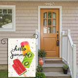 Hello Summer Garden Flag Colorful Popsicle Ice Cream Outdoor Yard Flags Lawn Porch Patio Summer Party Pool Decor Watermelon Kiwi Fruit Theme Seasonal House Banners Home Decoration 12x18 Inch