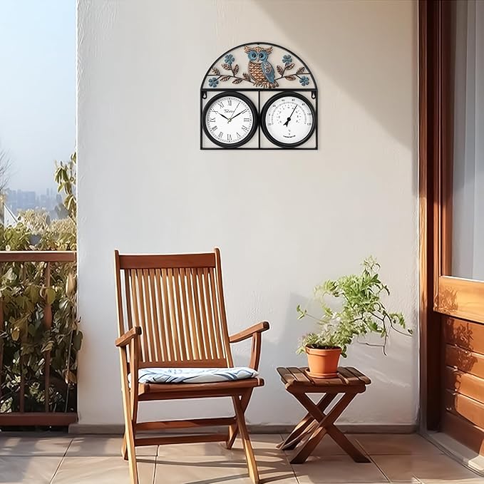 17Inch Large Outdoor Clock,Waterproof Wall Clock with Thermometer,Weatherproof Non-Ticking Quartz Battery Operated Decor Clock for Patio,Garden,Pool,Porch,House Warming Gifts