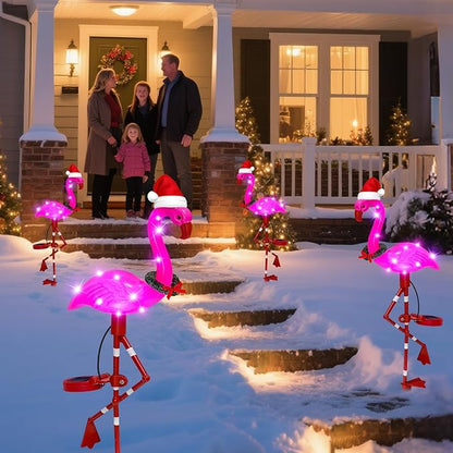 EDOF Solar Garden Lights Flamingo Decorations Outdoor Waterproof,2 Packs Solar Flamingo Light Garden Decor,Pink Flamingo Statue Decorative Figurine Lights for Yard Art Patio Porch Lawn