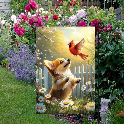 Spring Summer Garden Flags 12x18 Double Sided, Small Burlap Seasonal Cardinal Floral Corgi Dog Garden Flag Spring Summer Outdoor Yard Decorations for Outside Lawn Decor