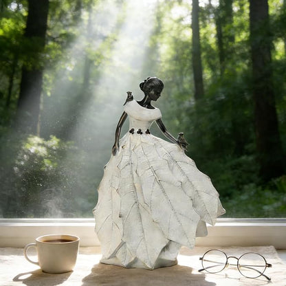 DiliComing Fairy Garden Accessories Outdoor Statue - 14.5 Inch Table Decor for Living Room Garden Maiden Bookshelf Decor Xmas Resin Holly Leaves Maiden White Statue