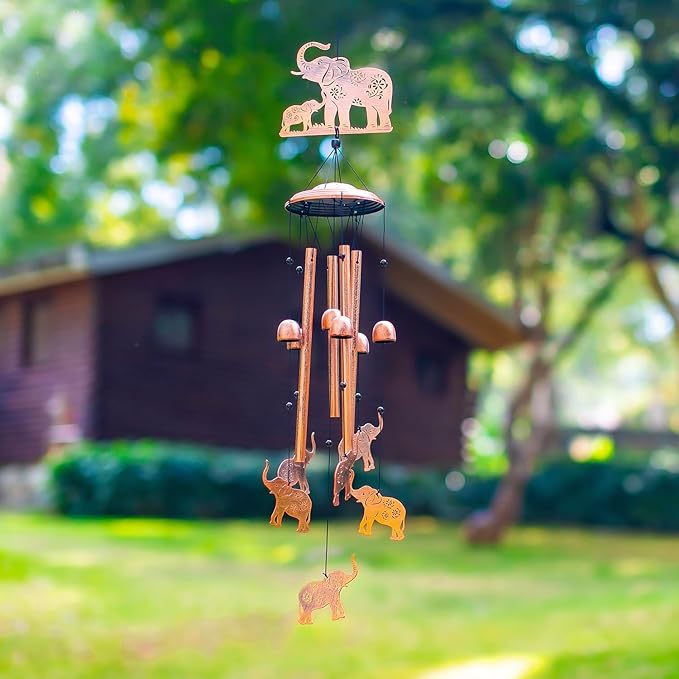 Elephant Wind Chimes Outdoor Elephant Gifts for Women Men Mom Dad Best Birthday Unique Gardening Gifts Metal WindChimes for Outside/Indoors, Lawn, Patio, Home, Yard Decor, Garden Decorations