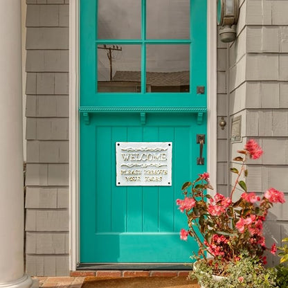 Sungmor Rustful Crafts Cast Iron WELCOME sign with PLEASE REMOVE YOUR SHOES Reminds, Front Door Marker for Guiding Guests' Take Off Shoes, Vintage Hanging Welcome Signs Indoor Outdoor Home Decor