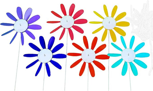 Beloit Plastics Spinning Daisy (6 Pack Random Color) Tall Pinwheel and Wind Spinner for Garden, Lawn, or Patio,Front or Back Yard Decoration,USA Made