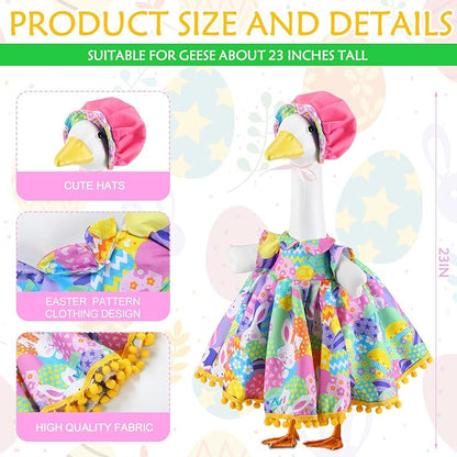 Abbylike 1 Set Easter Bunny Porch Goose Outfit Rabbit Yard Goose Costume Clothes with Carrot Fits Large 23'' H Cement for Easter Day Outdoor Patio Garden Lawn Pathway Spring Statue Decor