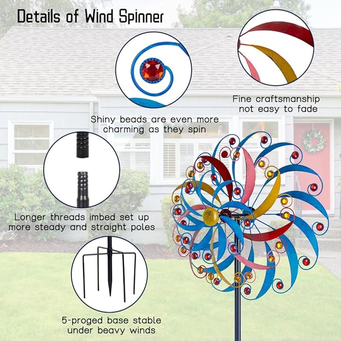 DREAMYSOUL Wind Spinners Outdoor, 20 Inches Dia Extra Large Metal Wind Spinner, Colorful Windmills Kinetic Wind Sculptures and Spinners for Yard Garden Outside Patio Lawn Decor