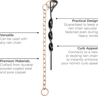Good Directions 12” Rain Chain Ground Anchoring Stake, Black Powder-Coated Steel, Includes 17” Copper Chain